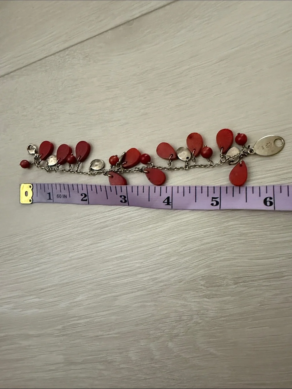 Brooks Brothers Red Teardrop Charm 925 Bracelet